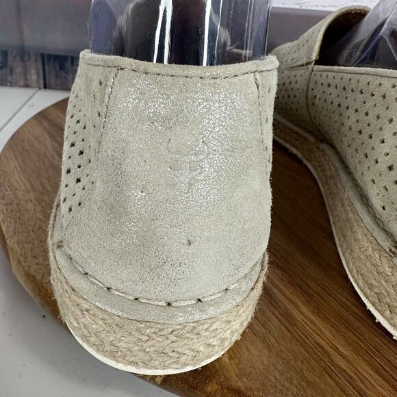 Trask Shoe Womens 9.5 M Paige Espadrilled Jute Metallic Suede Perforated Shimmer - Picture 7 of 12